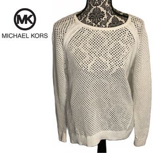 Michael Kors Women’s Mesh‎ Cream sweater with Button Detail - Size L